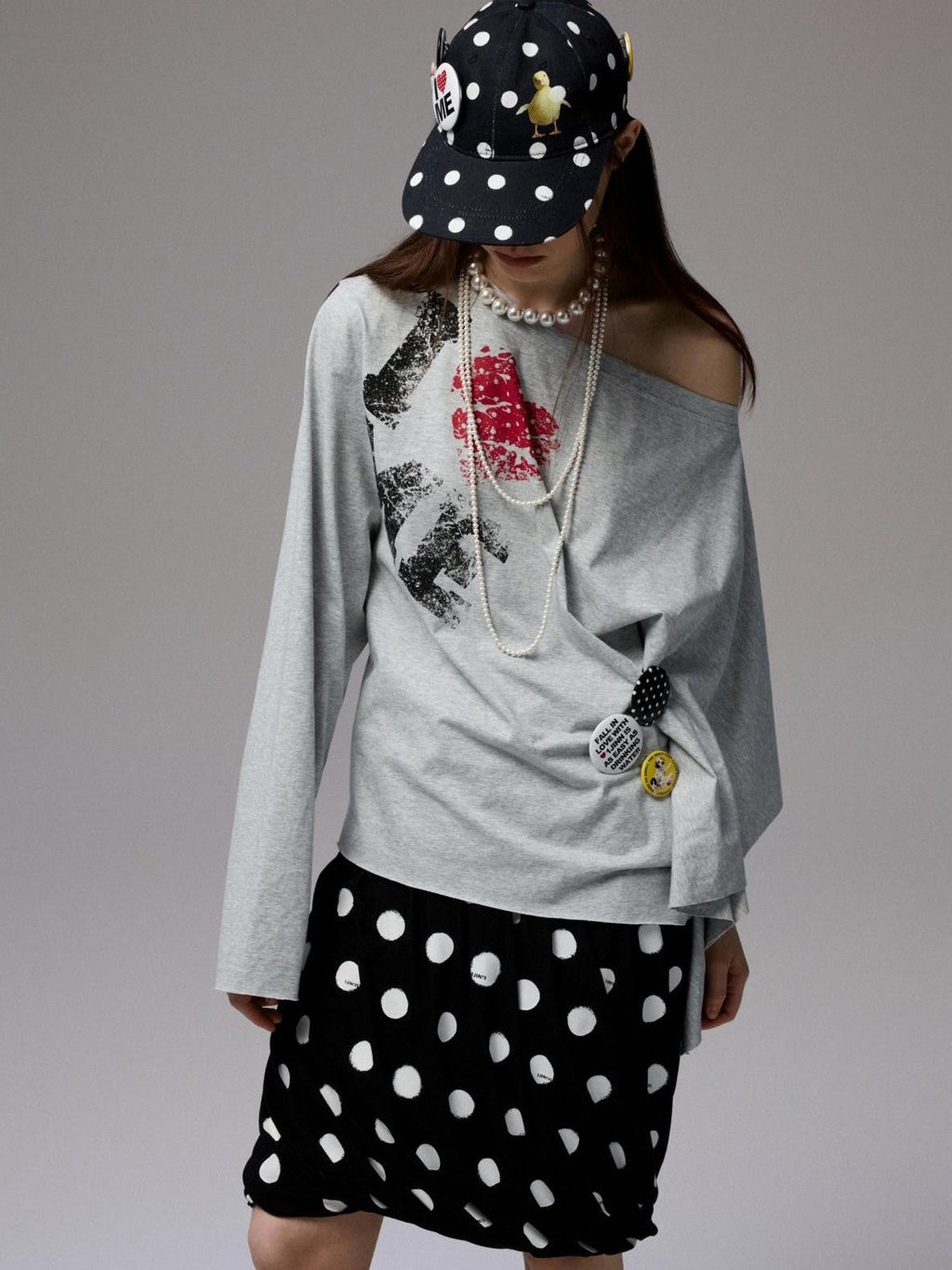 Black White Polka Dot Animal Print Badge Patch Flat Brim Women's Baseball Caps
