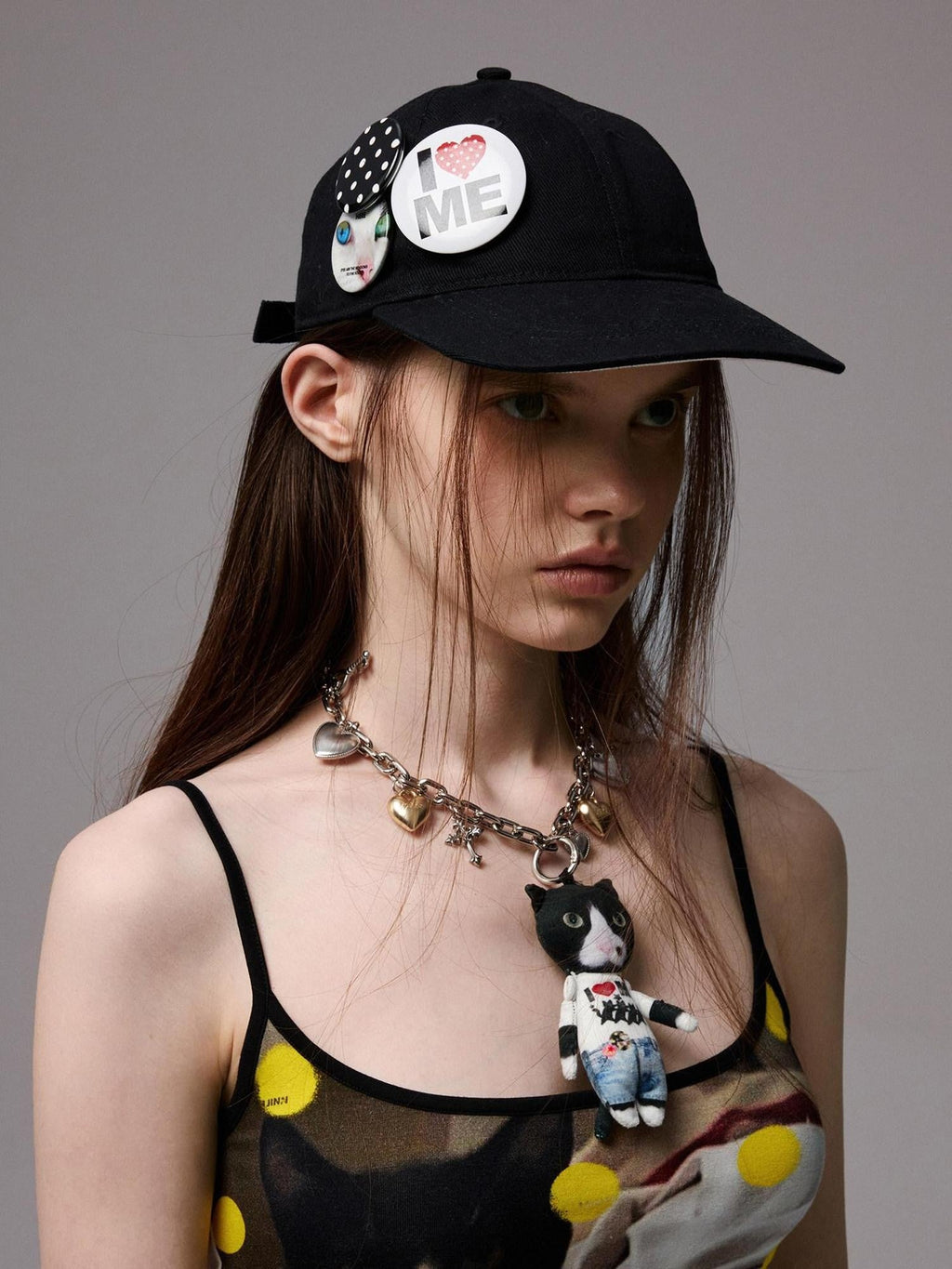 Black White Polka Dot Animal Print Badge Patch Flat Brim Women's Baseball Caps