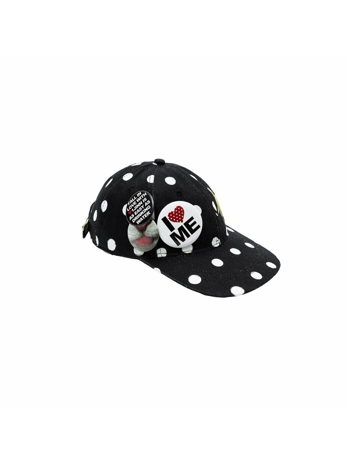 Black White Polka Dot Animal Print Badge Patch Flat Brim Women's Baseball Caps