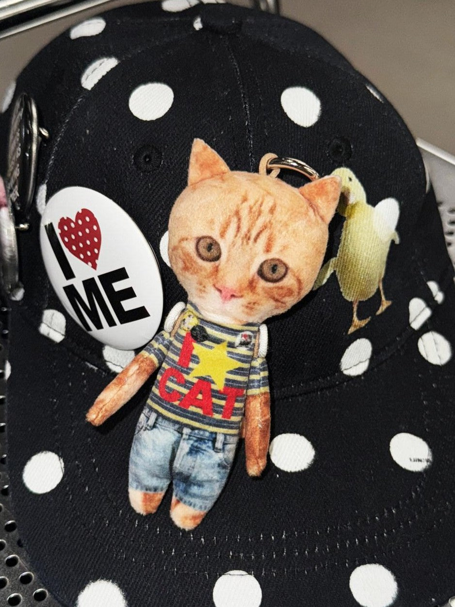 Black White Polka Dot Animal Print Badge Patch Flat Brim Women's Baseball Caps