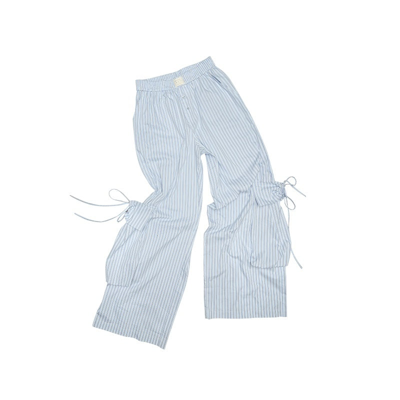 Boxy Large Pocket Striped Jacquard Cargo Women's Other Material Wide-leg Pants