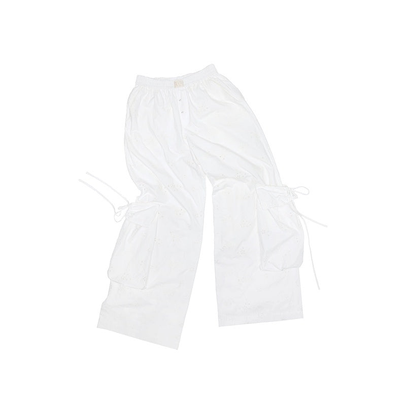 Boxy Large Pocket Striped Jacquard Cargo Women's Other Material Wide-leg Pants