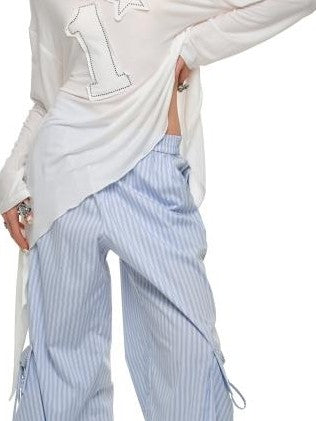 Boxy Large Pocket Striped Jacquard Cargo Women's Other Material Wide-leg Pants