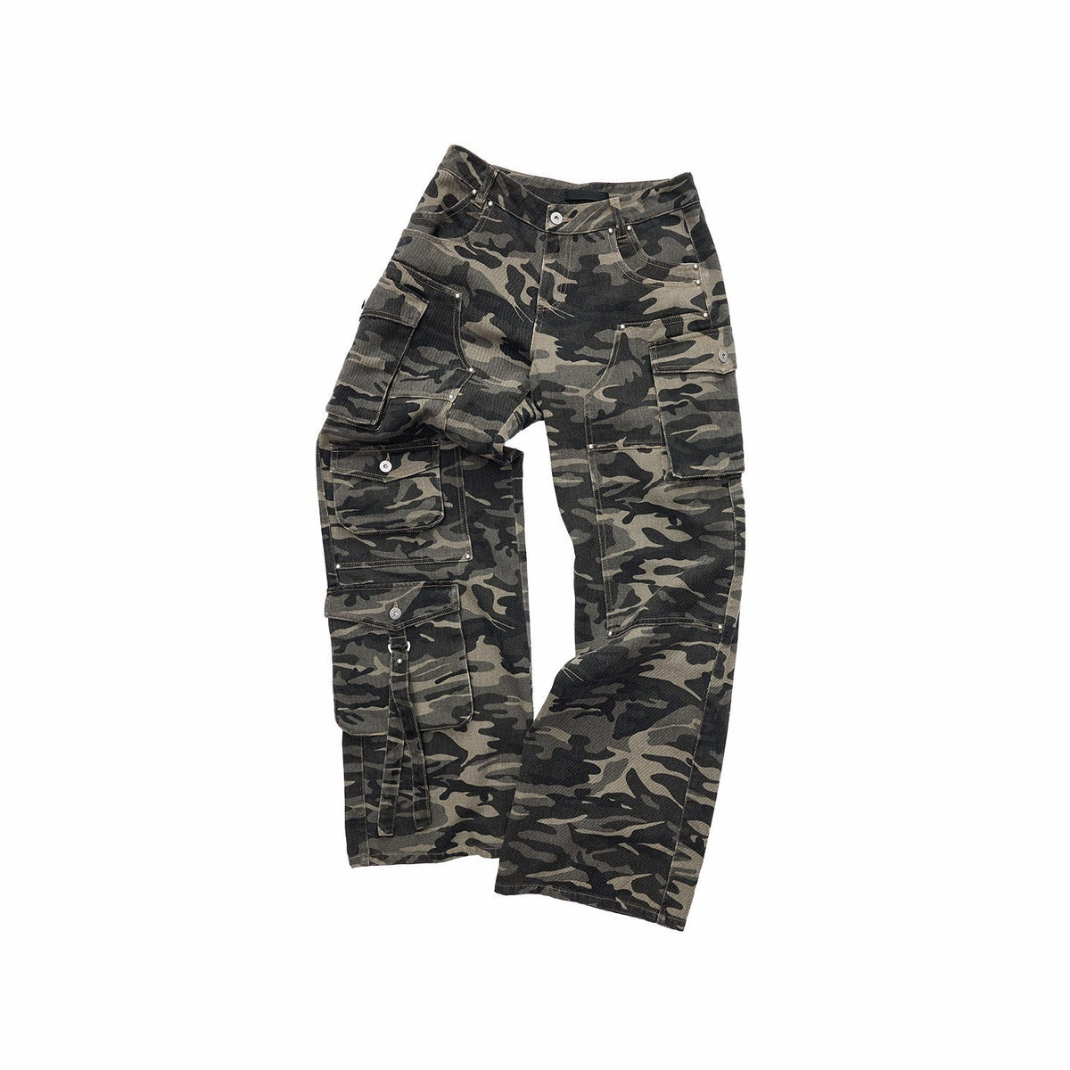 Camo Vintage Washed Utility Multi Pocket Women's Wide-leg Pants