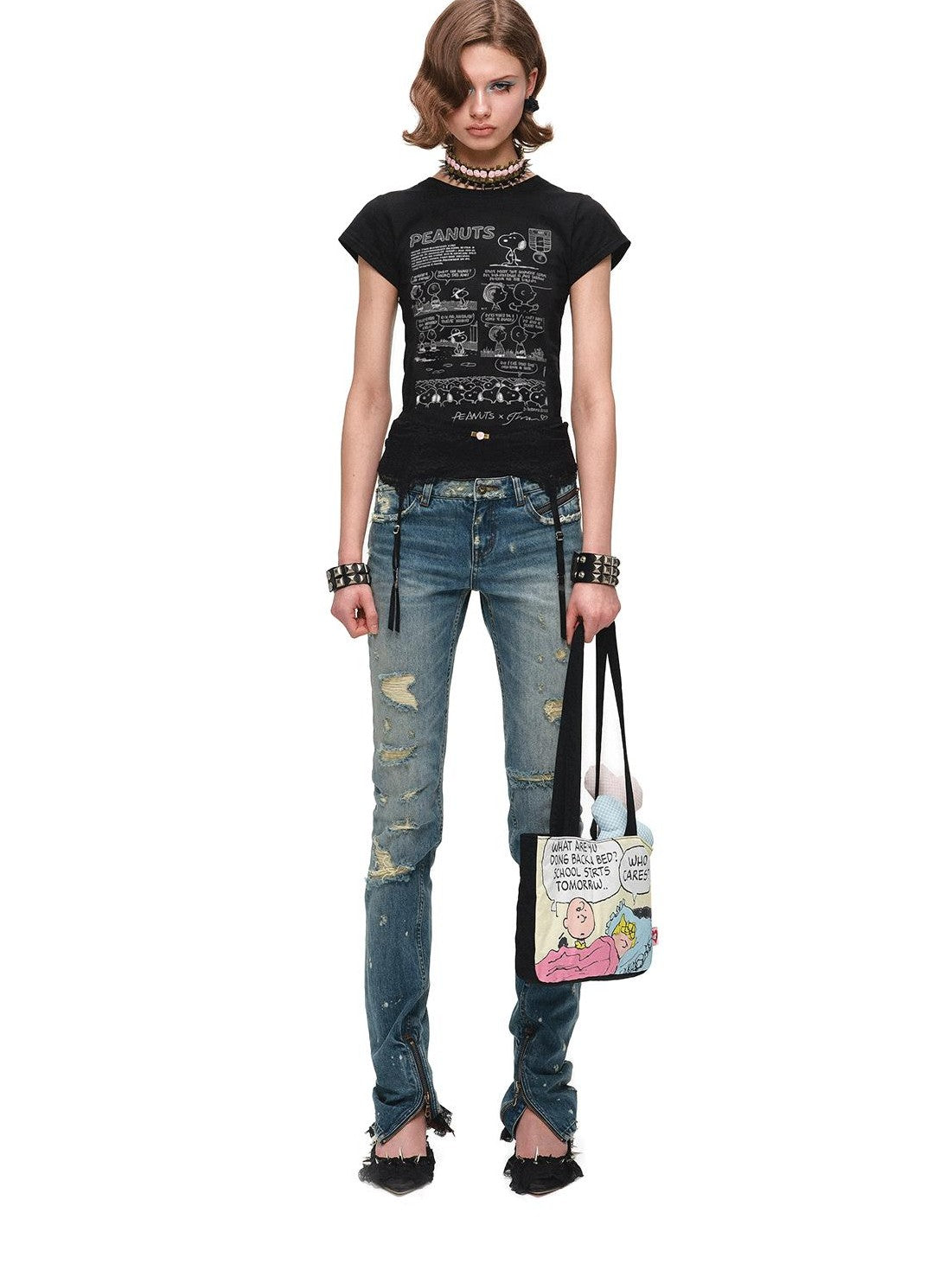 Cartoon Print Slim Fit Set In Shoulder Women's Cotton Short Sleeve T-shirts