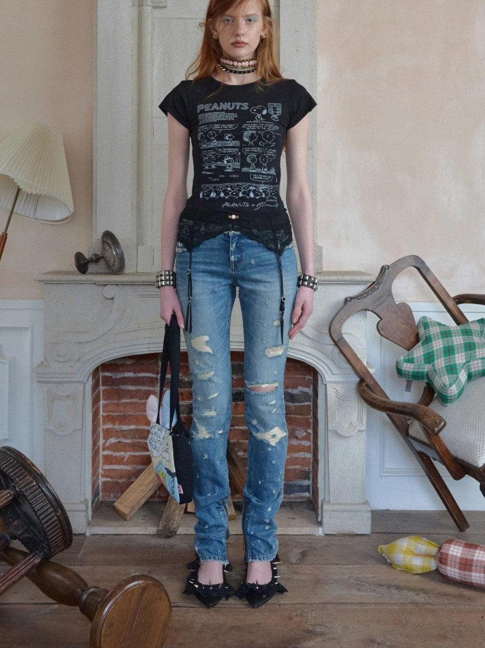 Cartoon Print Slim Fit Set In Shoulder Women's Cotton Short Sleeve T-shirts