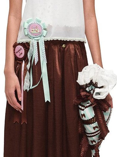 Cartoon Printed Ribbon Badge Multiuse Women's Satin Brooches