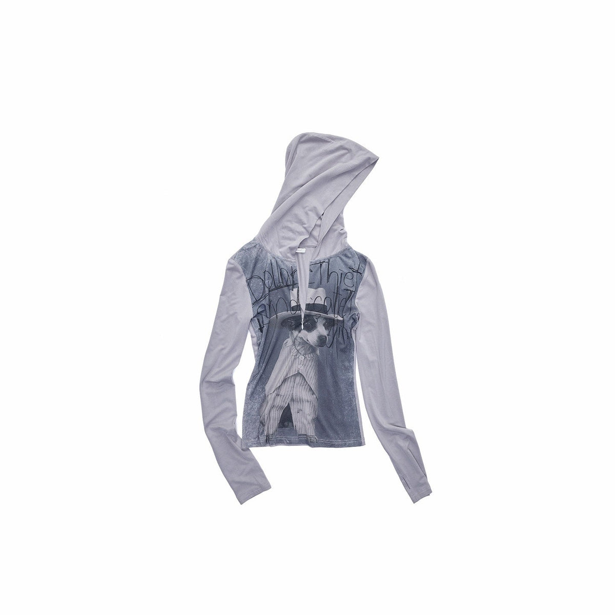 Cat Dog Love Alphabet Print Hooded Zip Slim Fit Women's Long Sleeve T-shirts