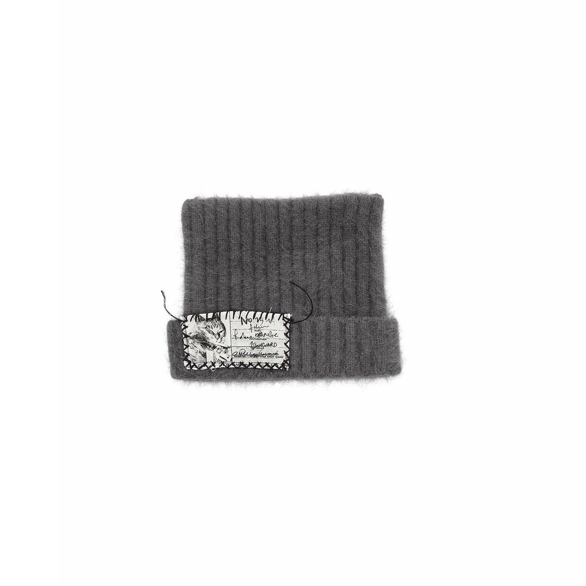 Cat Ear Hand Sewn Label Solid Color Women's Long Rabbit Fur Knit Beanies