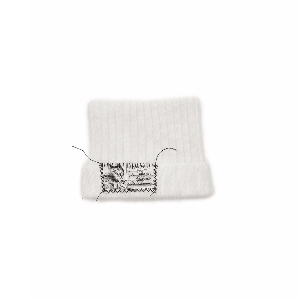 Cat Ear Hand Sewn Label Solid Color Women's Long Rabbit Fur Knit Beanies