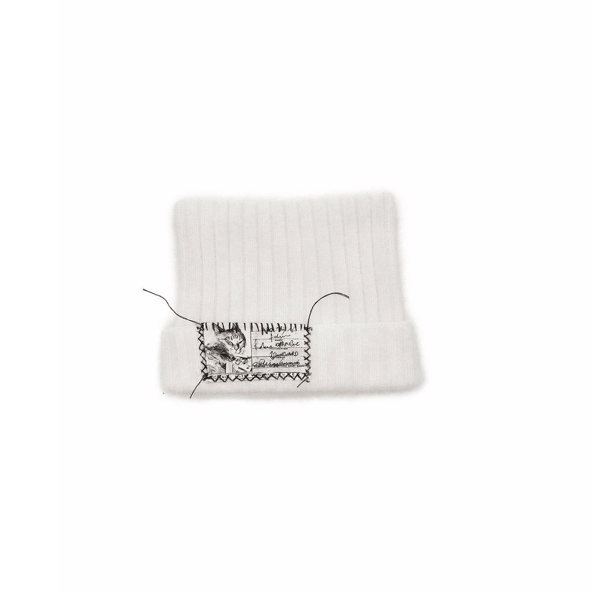 Cat Ear Hand Sewn Label Solid Color Women's Long Rabbit Fur Knit Beanies