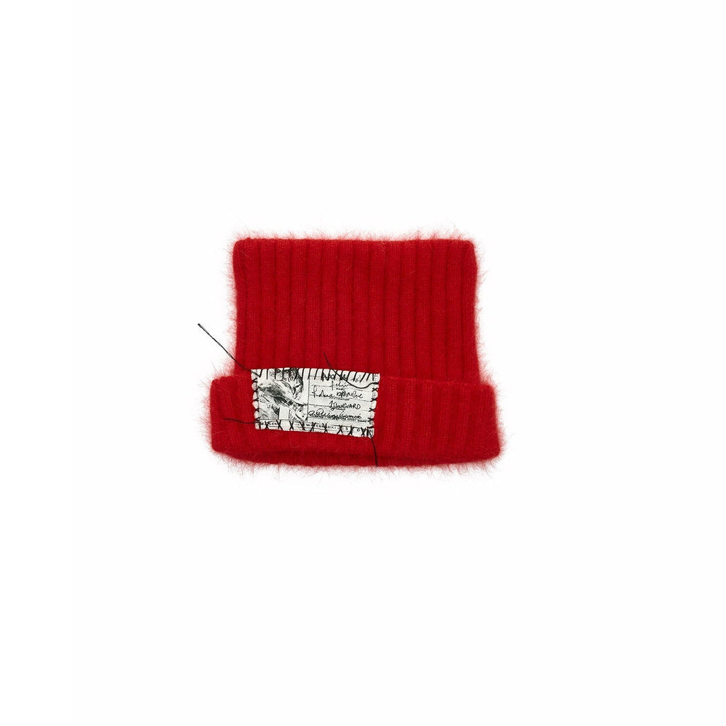 Cat Ear Hand Sewn Label Solid Color Women's Long Rabbit Fur Knit Beanies