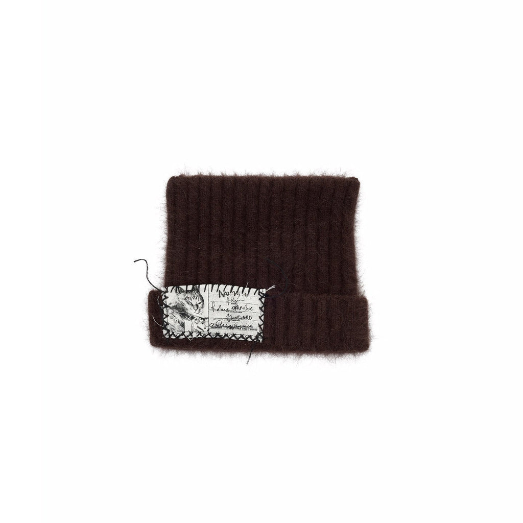 Cat Ear Hand Sewn Label Solid Color Women's Long Rabbit Fur Knit Beanies
