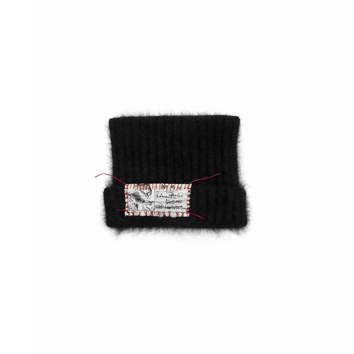 Cat Ear Hand Sewn Label Solid Color Women's Long Rabbit Fur Knit Beanies