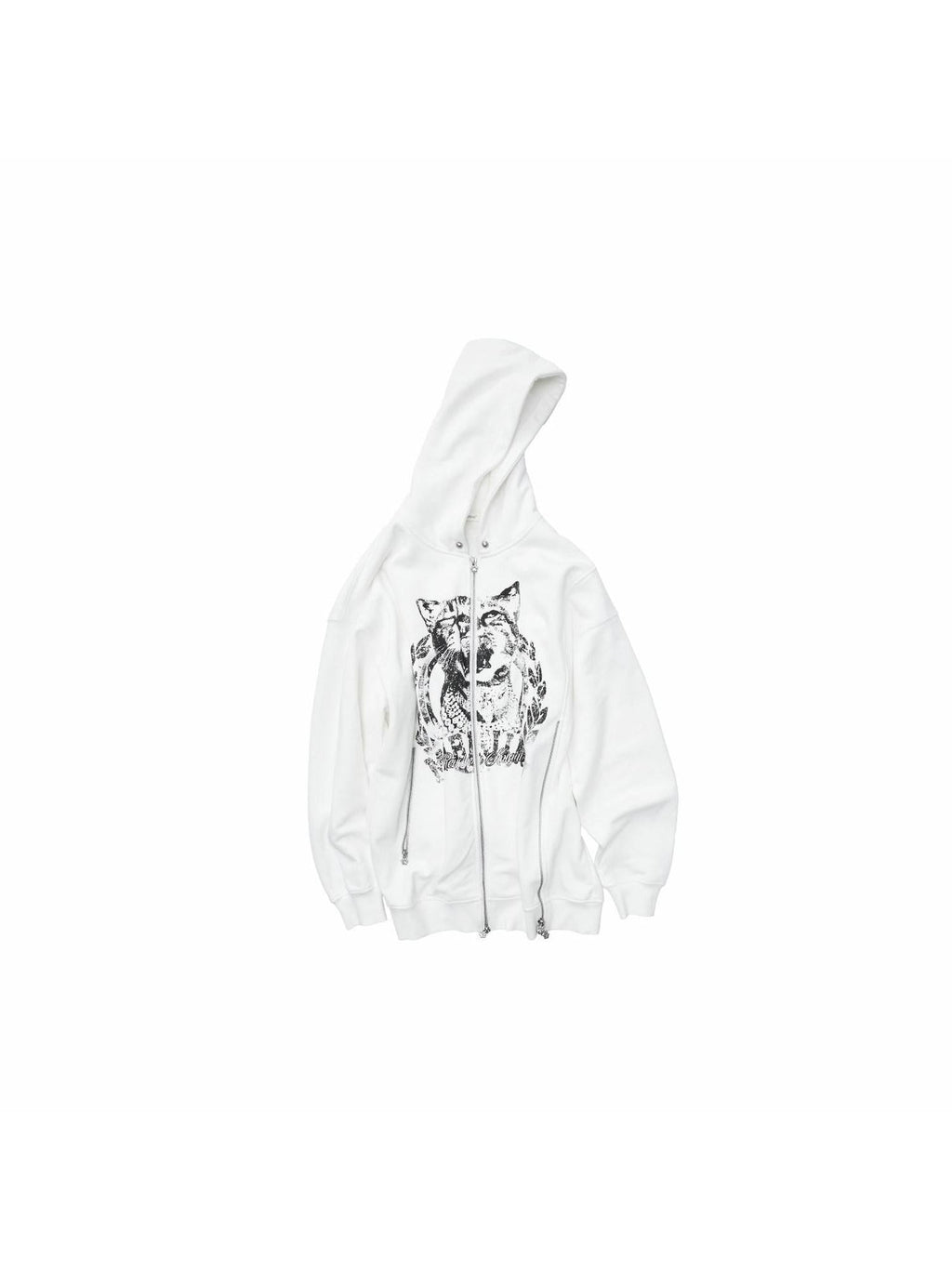 Cat Print Double Zipper Drop Shoulder Women's Straight Cut Zip-up Hoodies