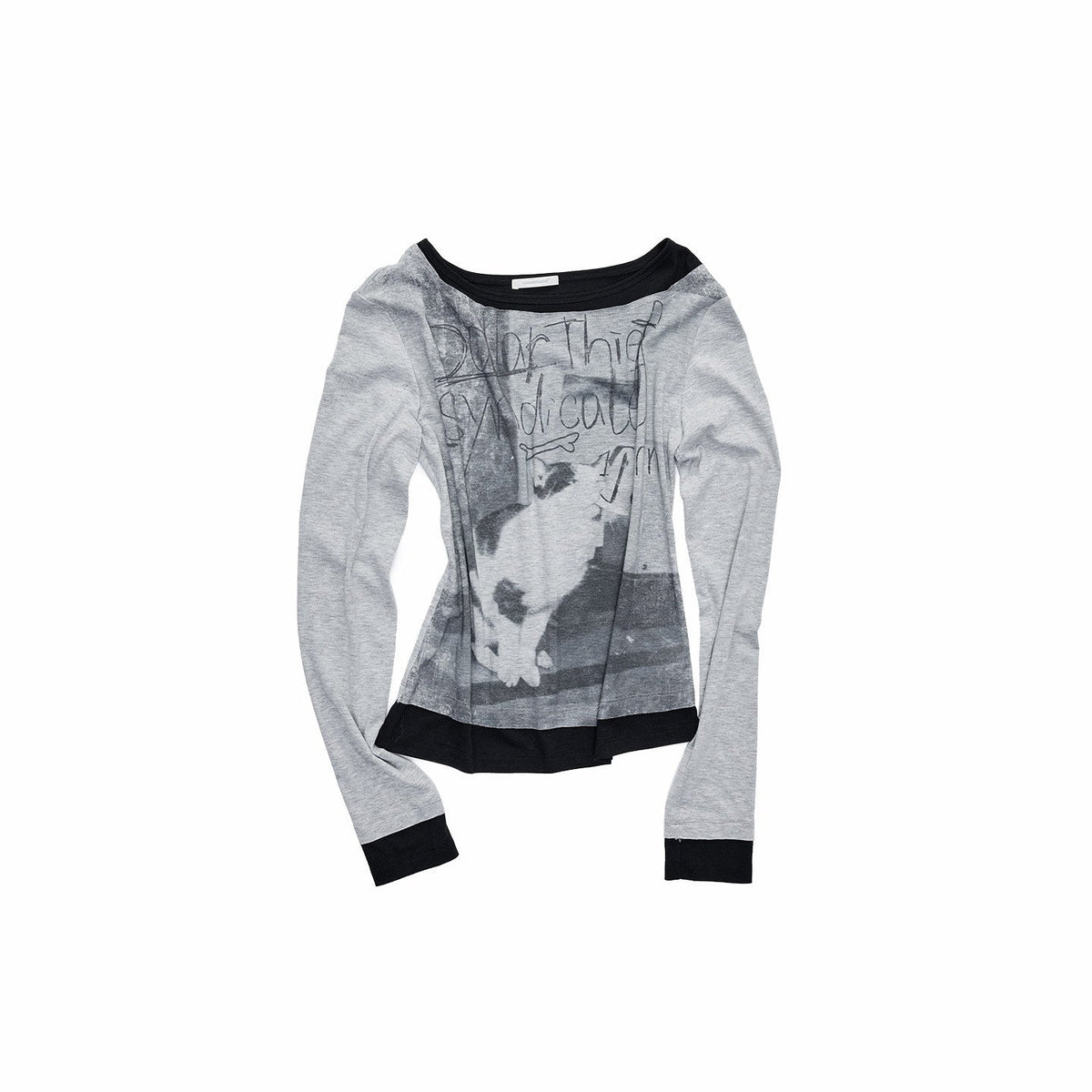 Colorblock Cat Dog Print Women's Faux Layered Long Sleeve T-shirts