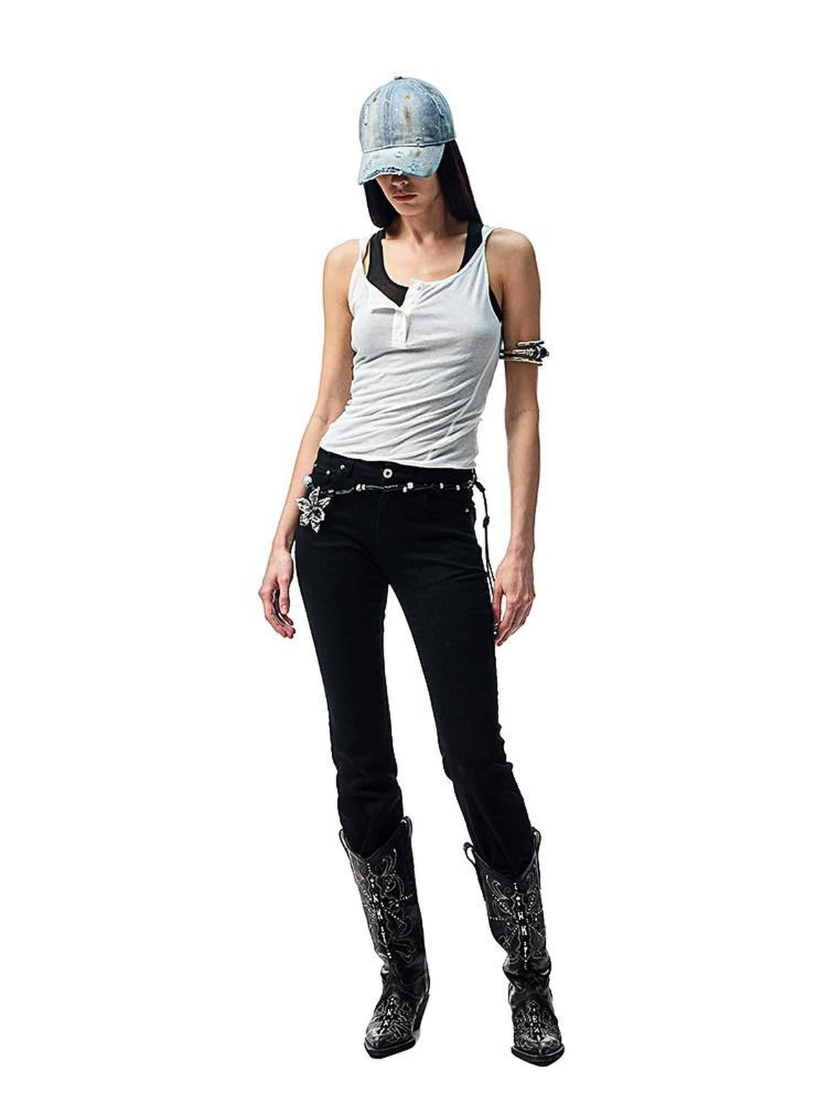 Colorblock Faux Two Piece U Neck Slim Fit Women's Cotton Tank Tops