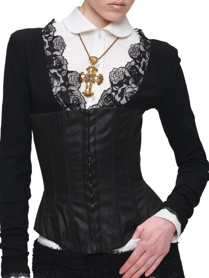 Court Vintage Embroidered Lace Doll Collar Women's Lyocell Cotton Cropped Shirts