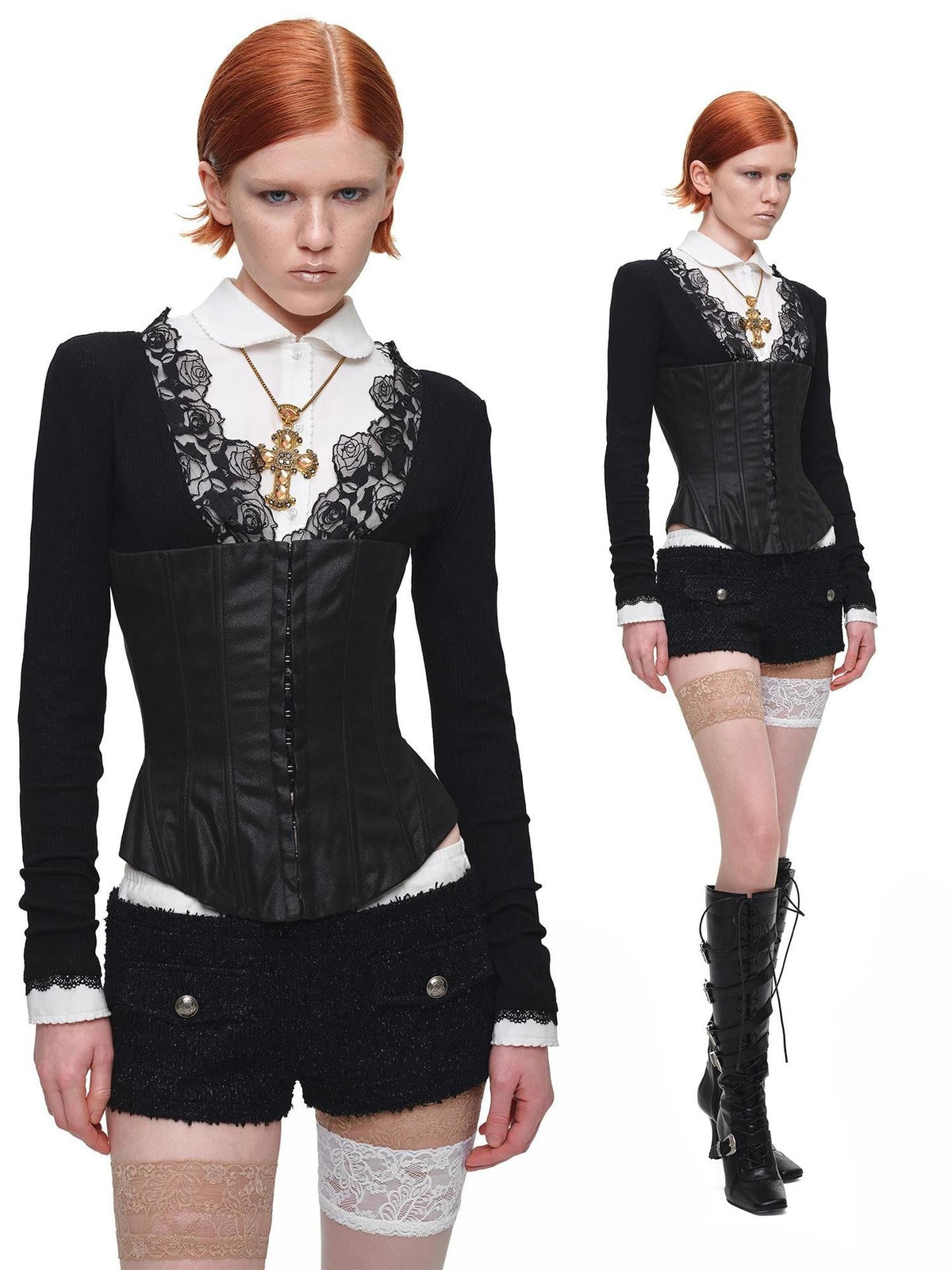 Court Vintage Embroidered Lace Doll Collar Women's Lyocell Cotton Cropped Shirts