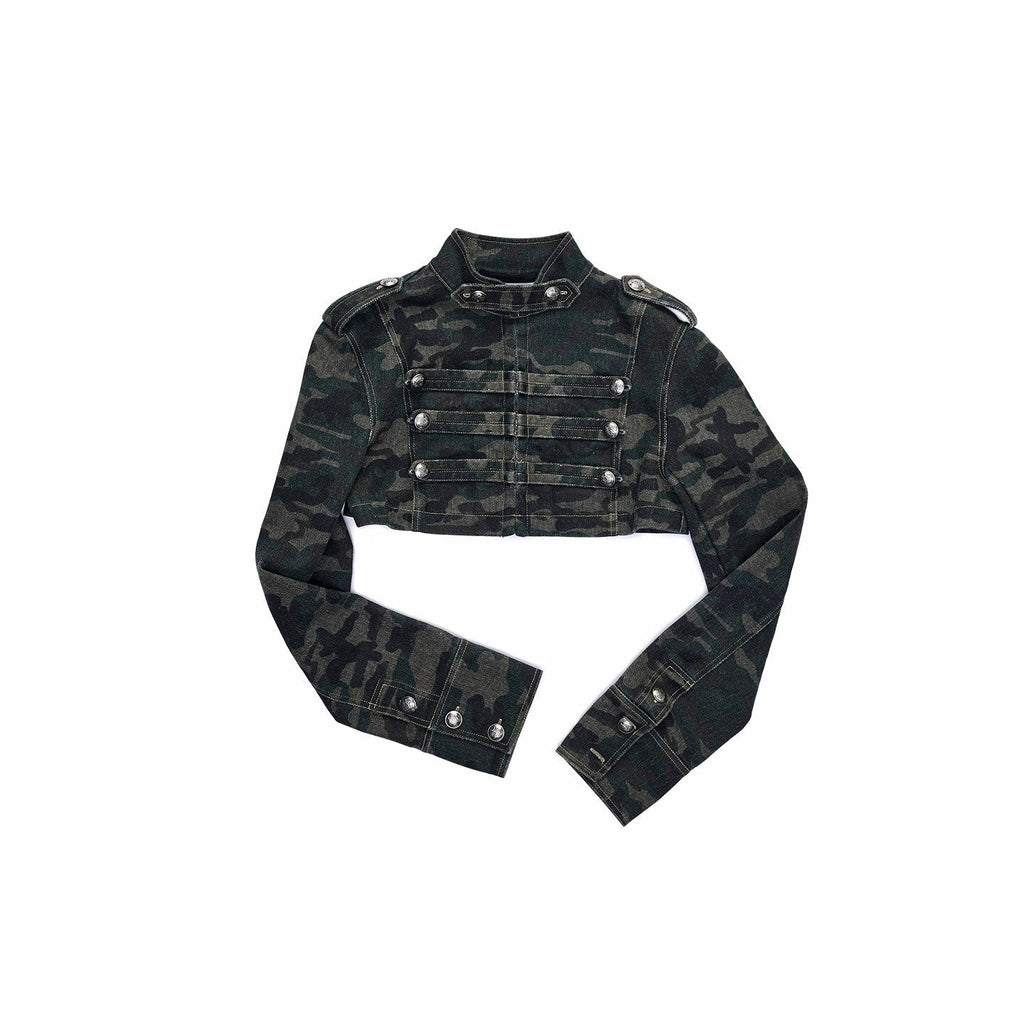 Cropped Napoleon Camouflage Low Waist Women's Canvas Casual Top & Shorts Sets
