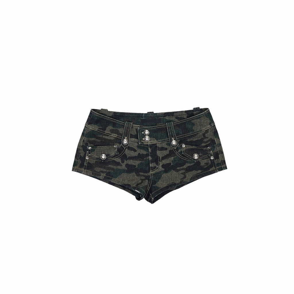 Cropped Napoleon Camouflage Low Waist Women's Canvas Casual Top & Shorts Sets