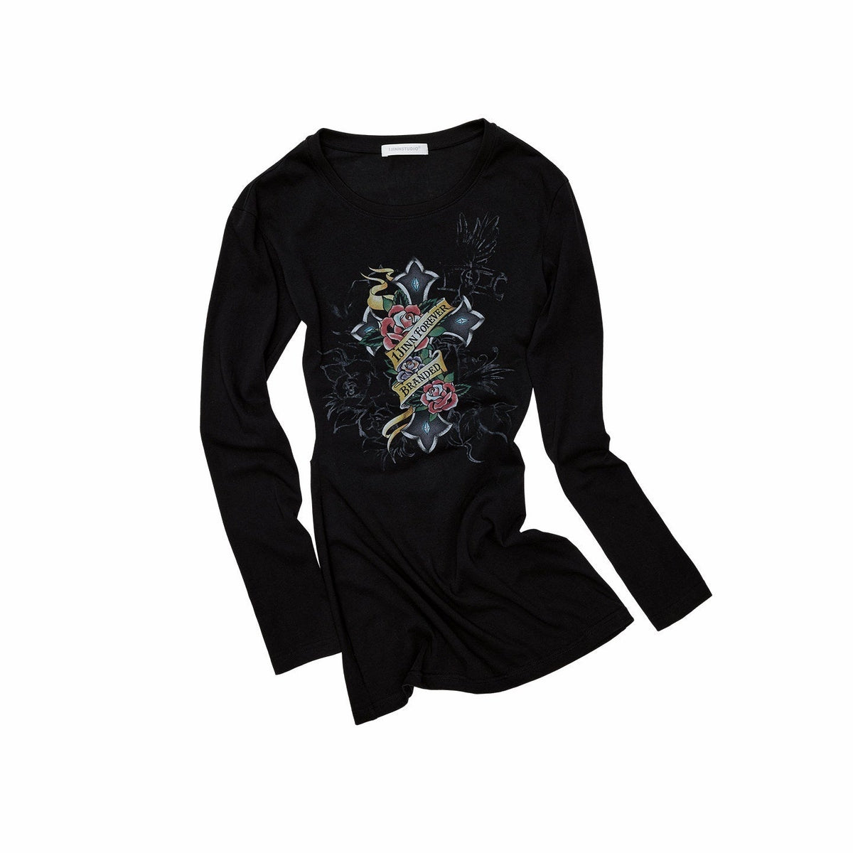 Cross Print Distressed Cutout Waist Long Sleeve Women's Bodycon Mini Dresses