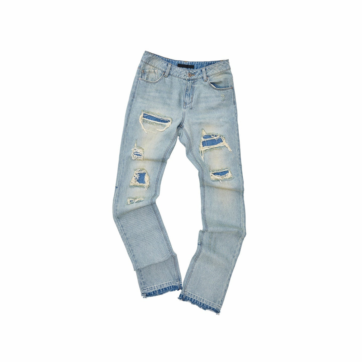 Distressed Double Patch Frayed Faux Rips Women's Pure Cotton Slim Jeans