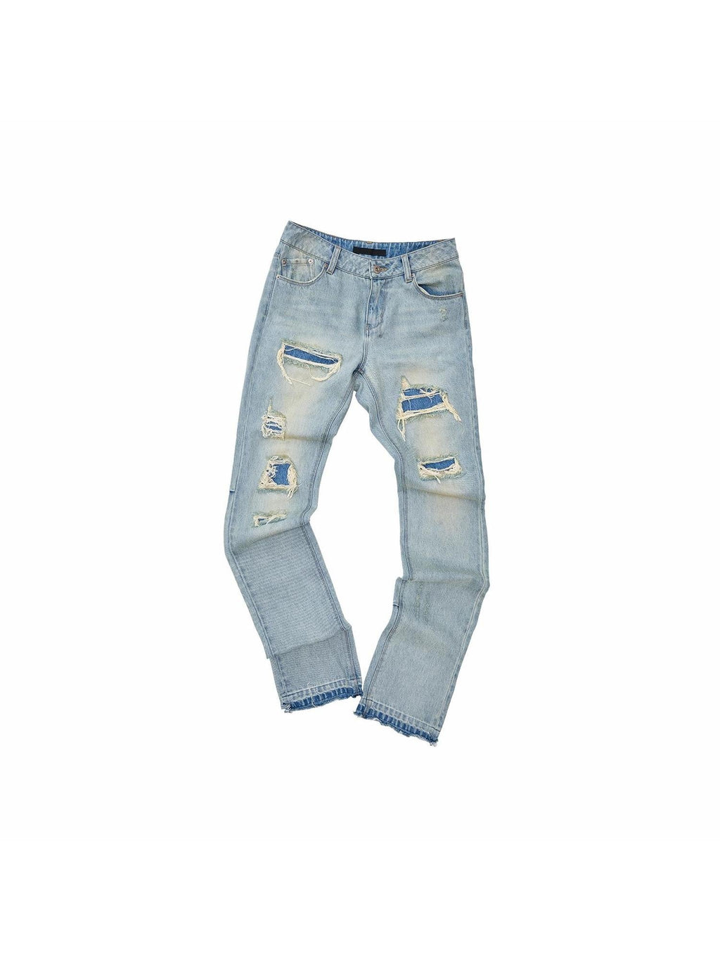 Distressed Double Patch Frayed Faux Rips Women's Pure Cotton Slim Jeans