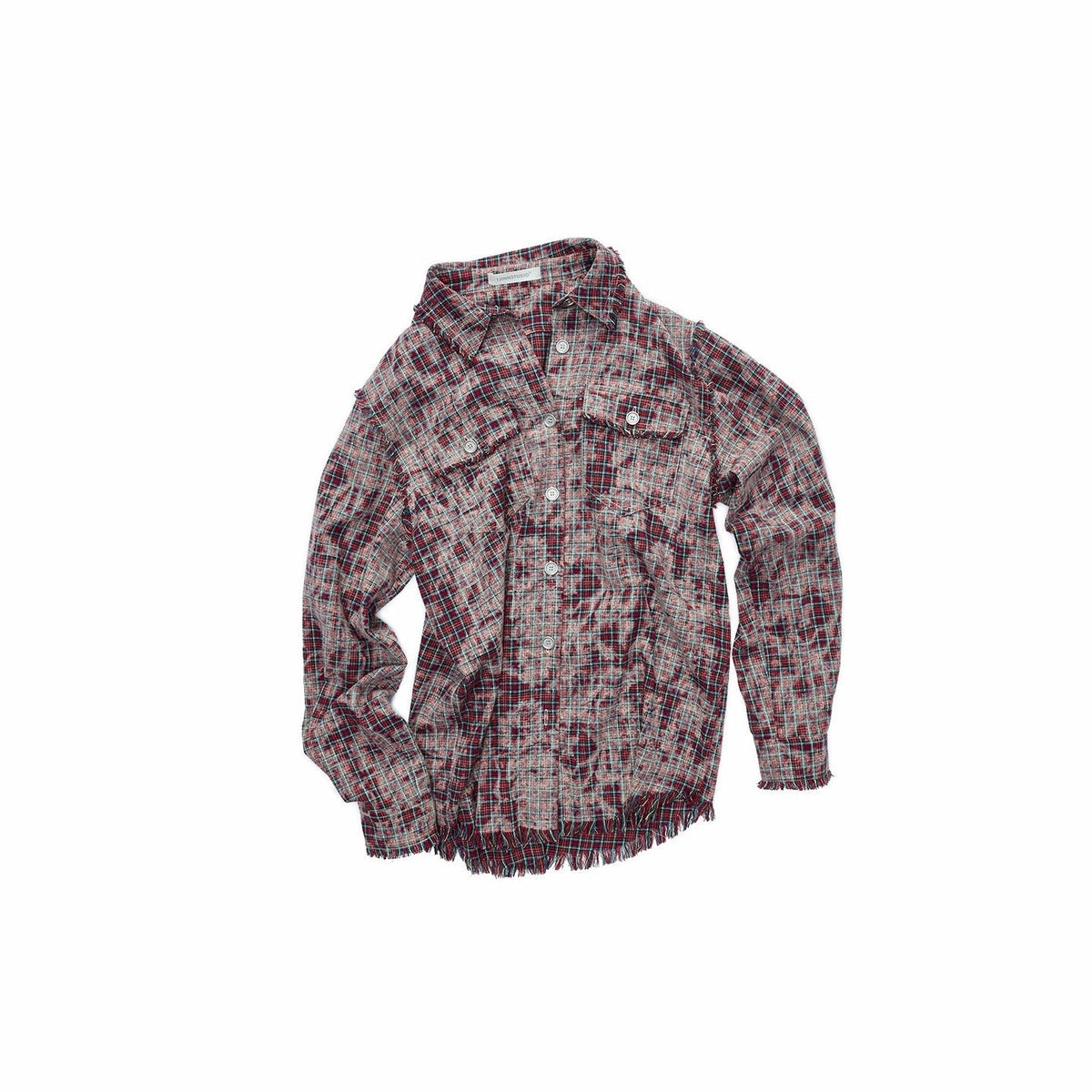 Distressed Frayed Plaid Slim Round Neck Drop Shoulder Women's Cotton Overshirts
