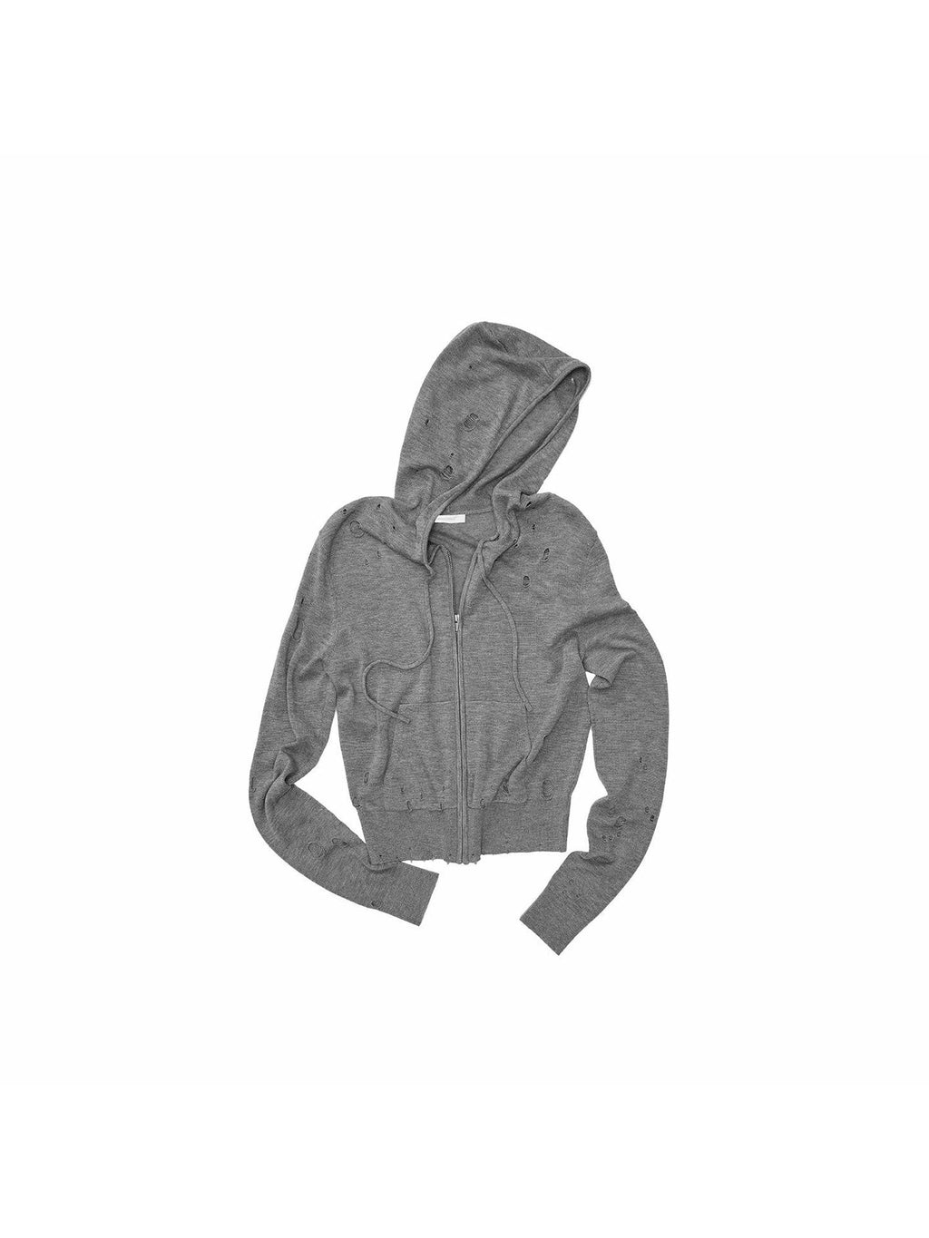 Distressed Holes Hooded Cropped Zipper Knit Women's Acetate Cashmere Cardigans