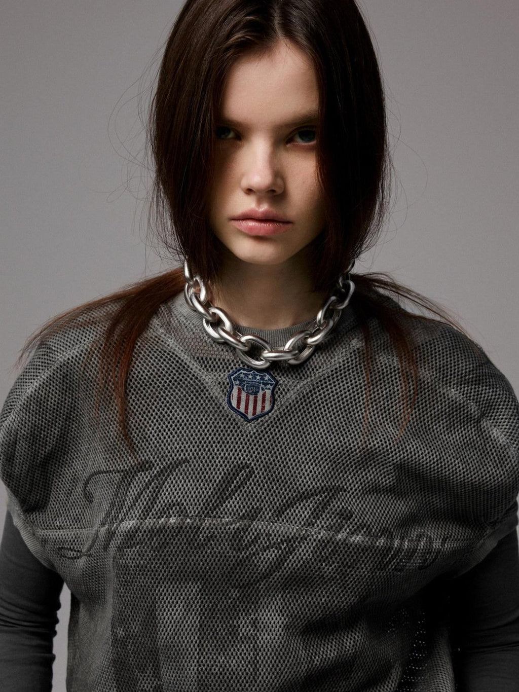 Distressed Print V-neck Colorblock Badge Rugby Women's Oversized T-shirts