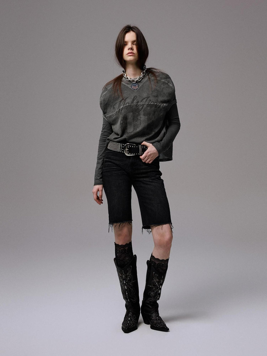 Distressed Print V-neck Colorblock Badge Rugby Women's Oversized T-shirts
