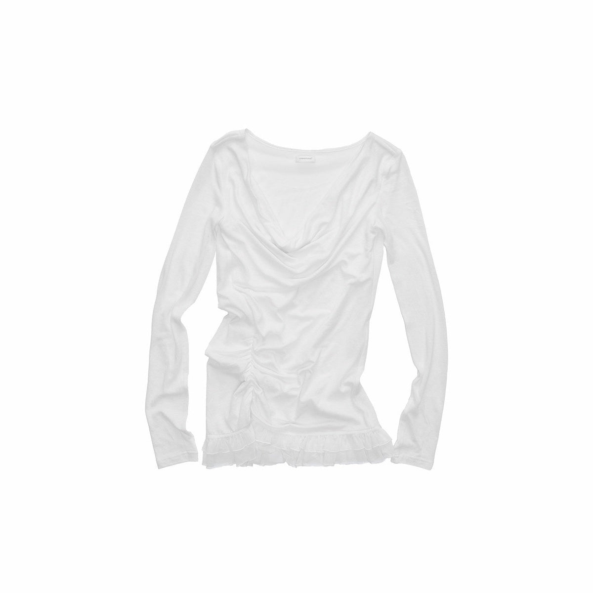Drape Neck Double Layer Lace Side Ruching Women's Mesh Long Sleeve T-shirts