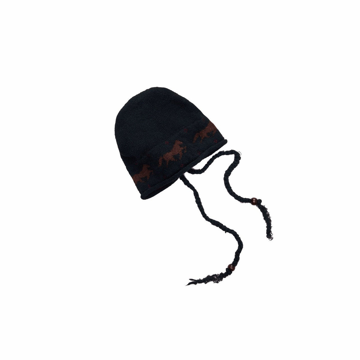 Fair Isle Pony Jacquard Adjustable Drawstring Women's Knit Beanies