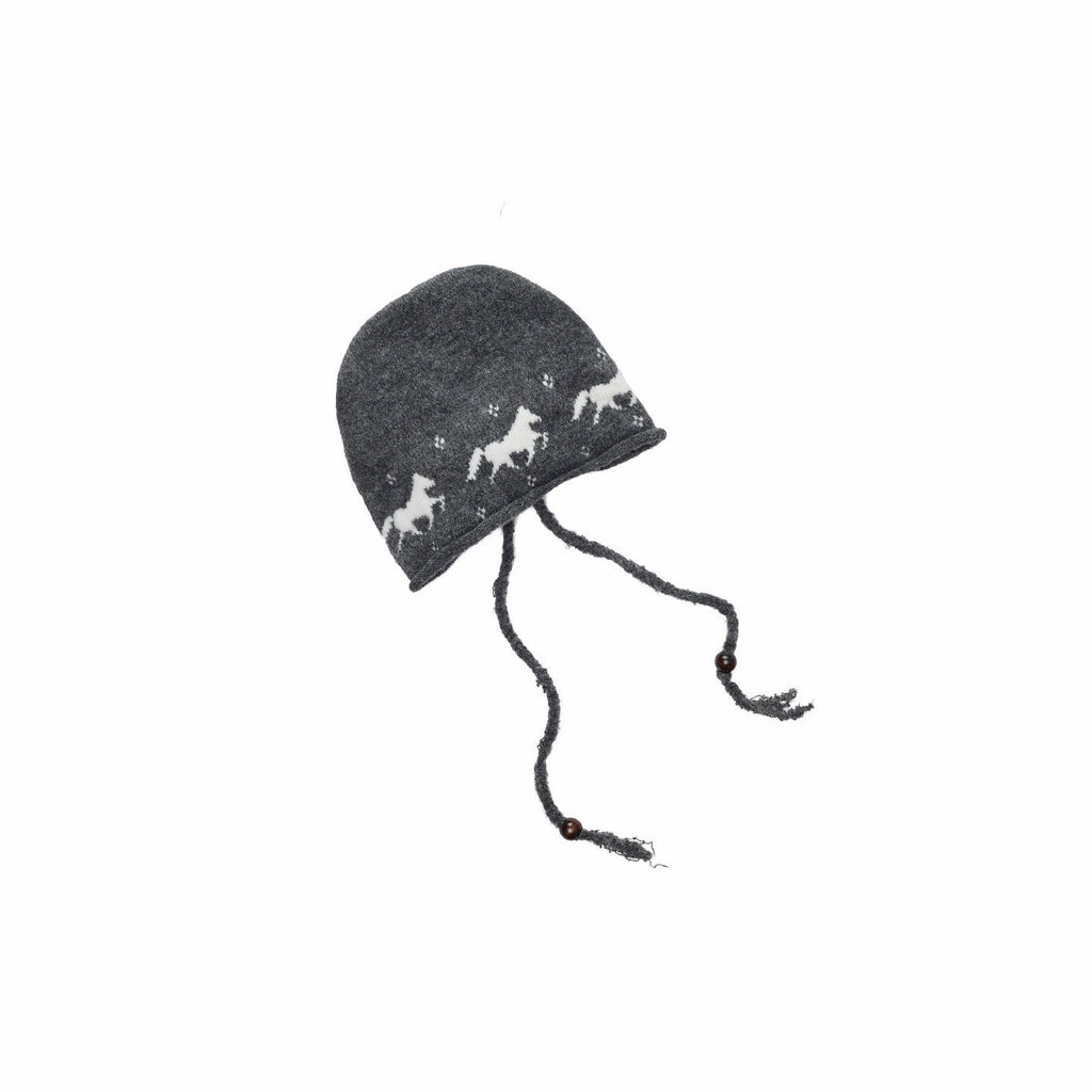 Fair Isle Pony Jacquard Adjustable Drawstring Women's Knit Beanies
