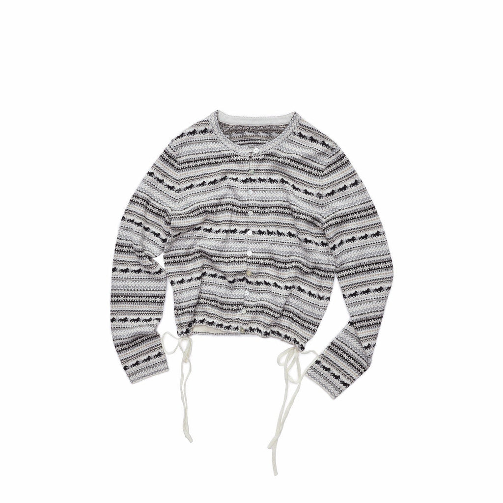 Fair Isle Pony Jacquard Drawstring Tulip Hem Women's Fine Knit Cardigans