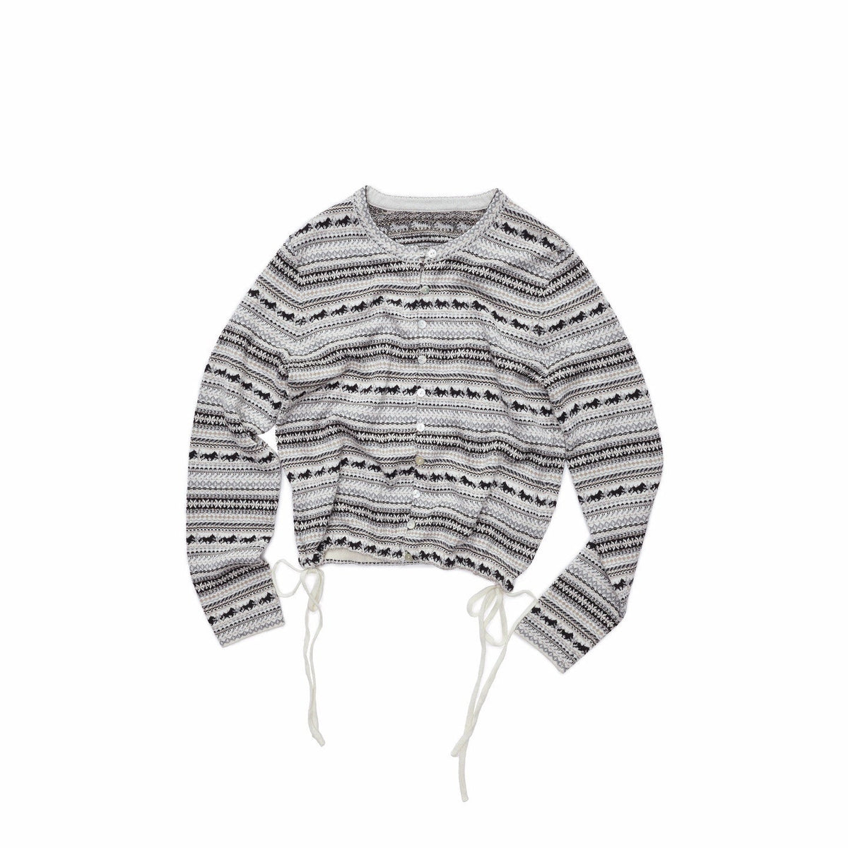 Fair Isle Pony Jacquard Drawstring Tulip Hem Women's Fine Knit Cardigans
