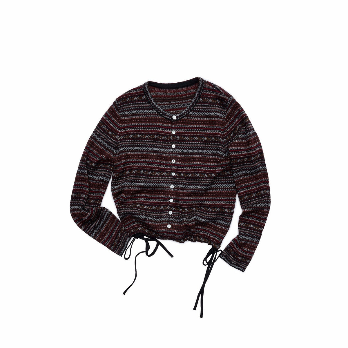 Fair Isle Pony Jacquard Drawstring Tulip Hem Women's Fine Knit Cardigans