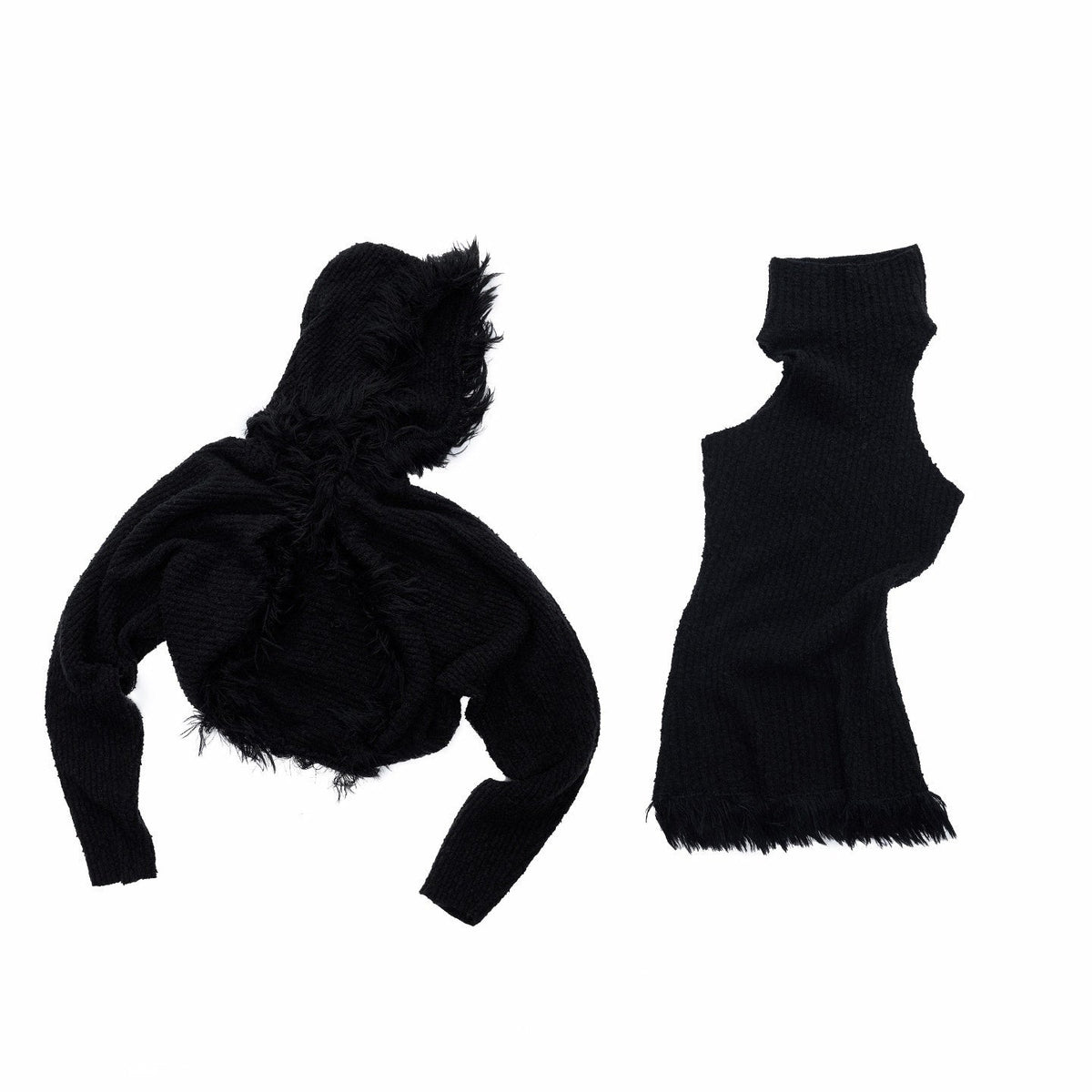 Faux Mink Fringe Hooded Horn Button Loose Women's Knit Turtleneck Sweaters