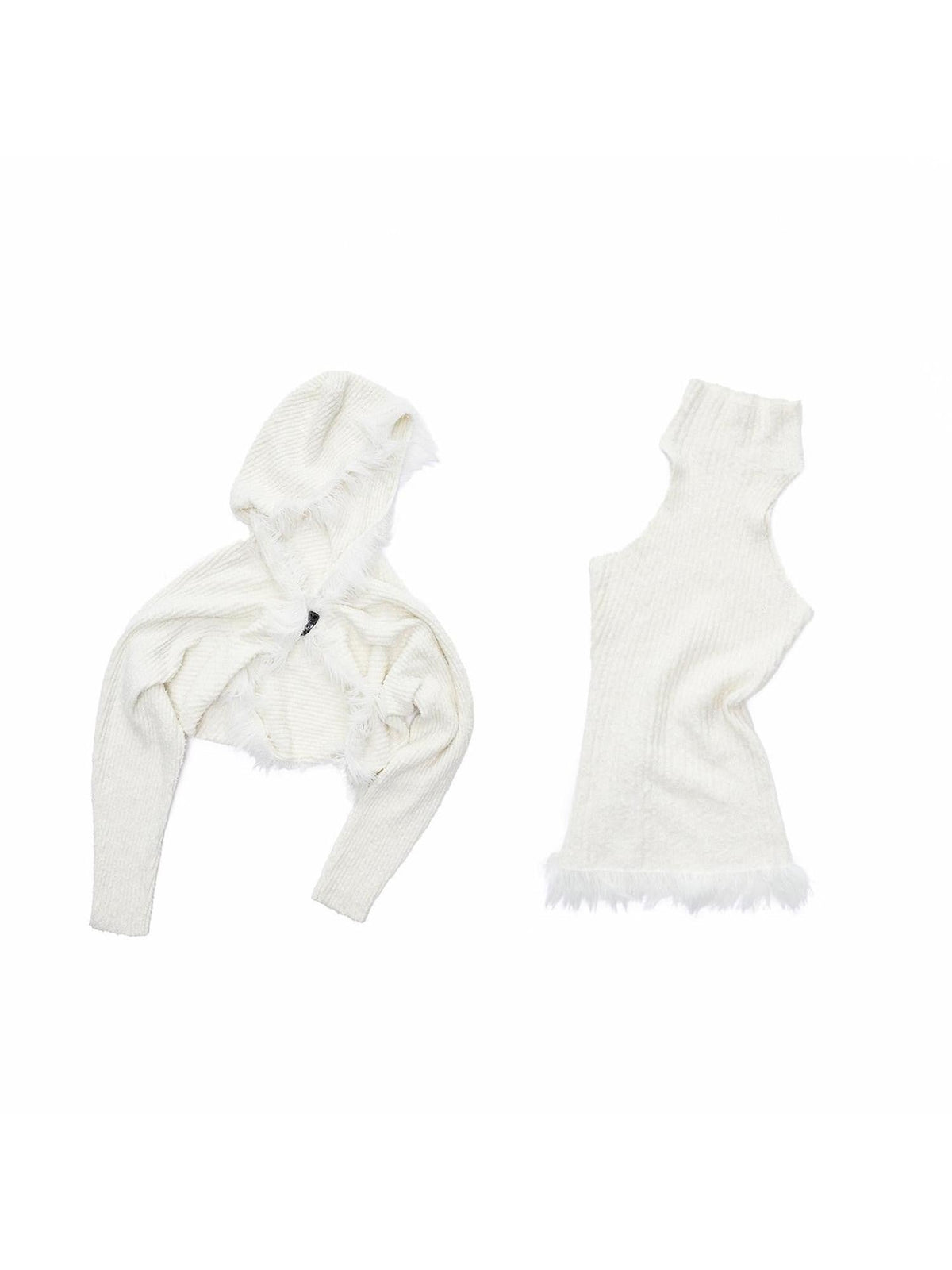 Faux Mink Fringe Hooded Horn Button Loose Women's Knit Turtleneck Sweaters