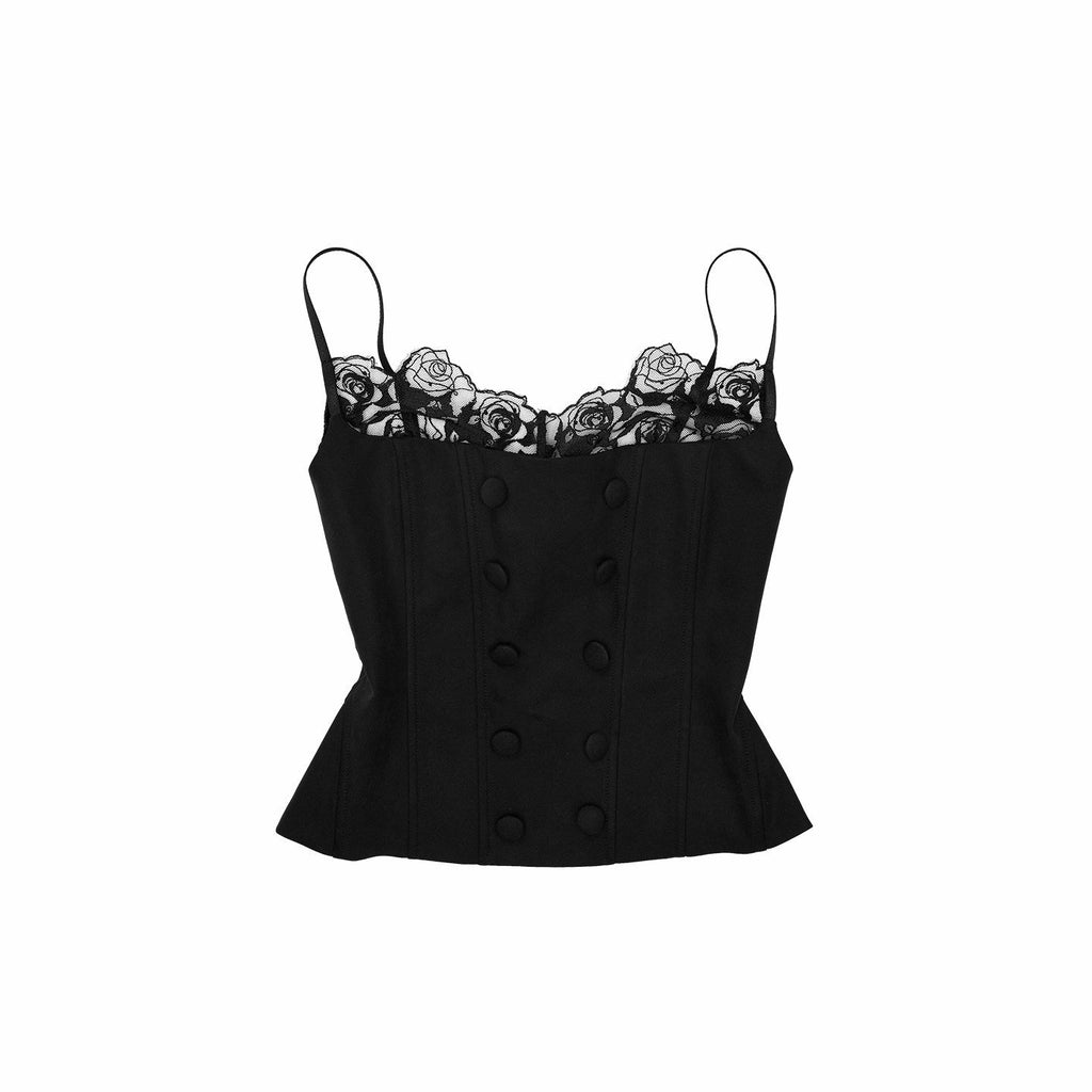 Fishbone Corset Lace Spliced Double Row Button Women's Camisoles