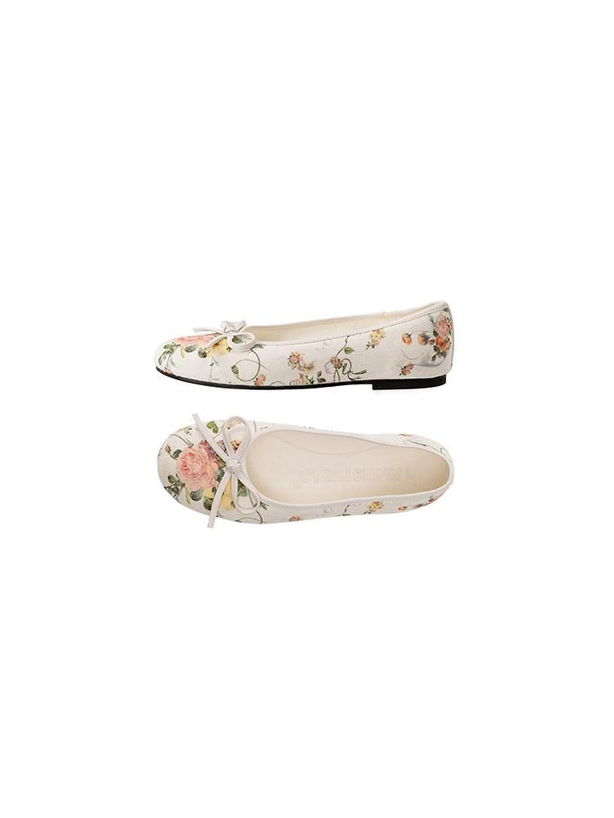 Floral 3d Bow Women's Canvas Lambskin Texture Microfiber Ballet Flats