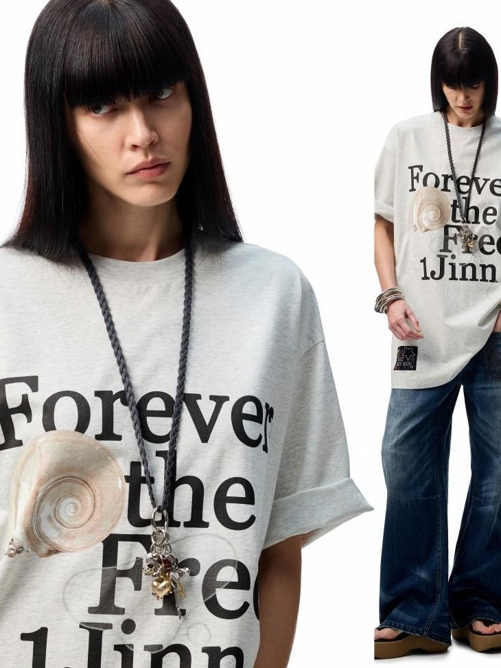 Floral Letter Print Rhinestone Drop Shoulder Loose Women's Oversized T-shirts