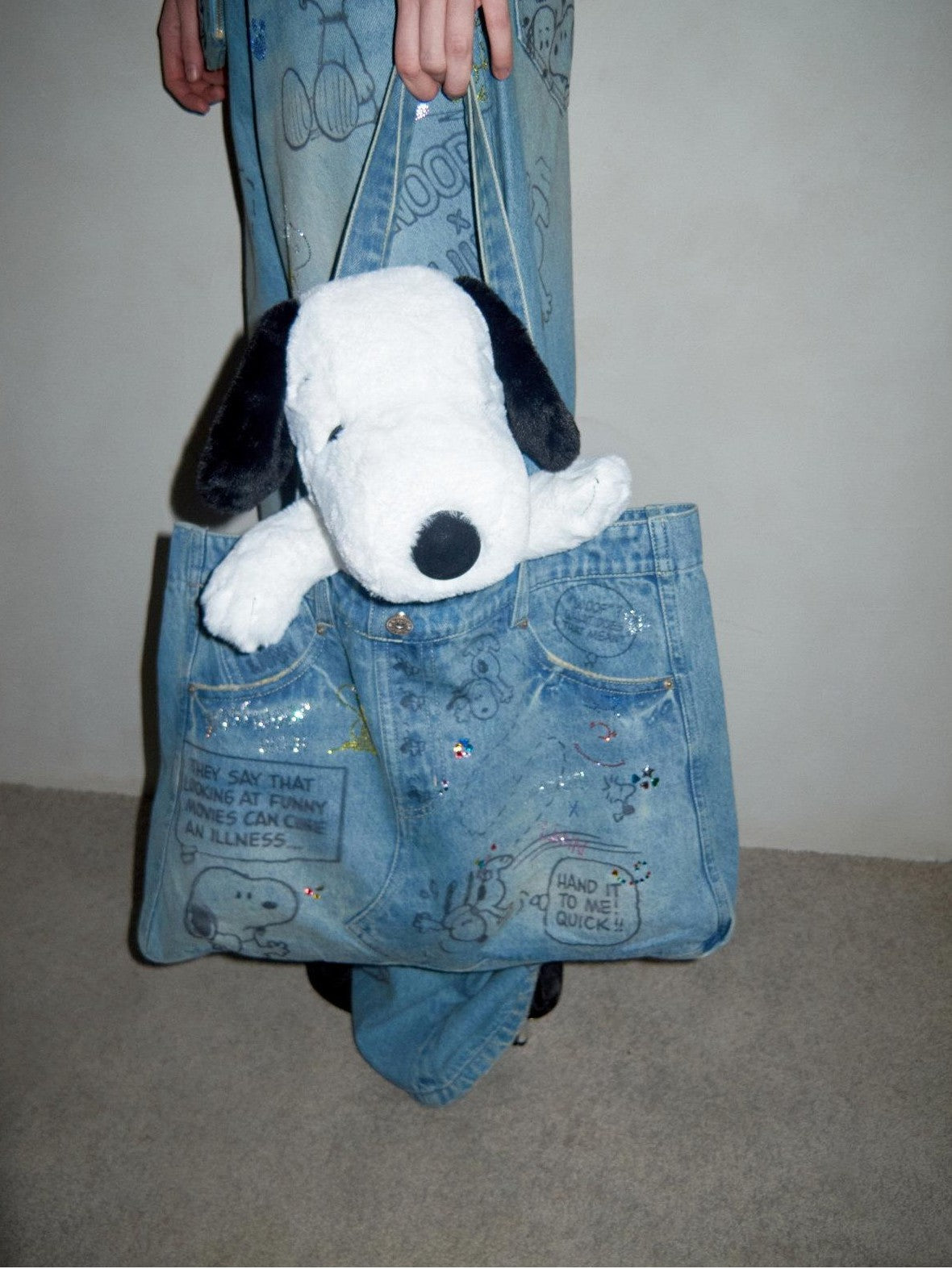 Graffiti Print Rhinestone Large Capacity Women's Denim Handbags