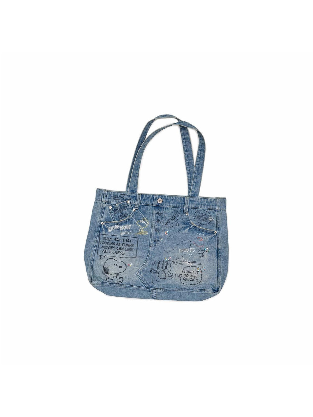 Graffiti Print Rhinestone Large Capacity Women's Denim Handbags