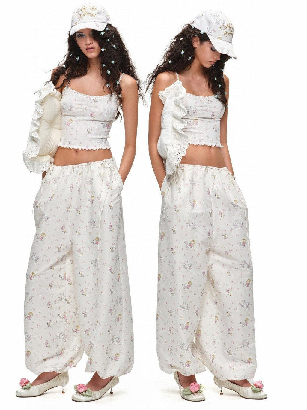 Graphic Printed Balloon Loose Slimming Casual Women's Wide-leg Pants