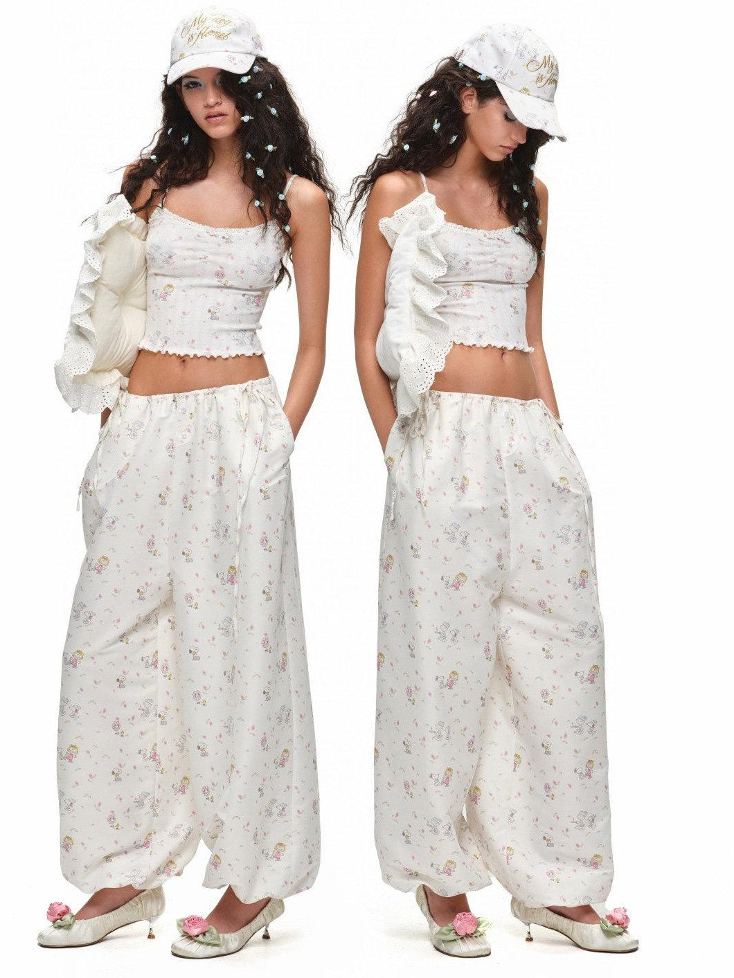 Graphic Printed Balloon Loose Slimming Casual Women's Wide-leg Pants