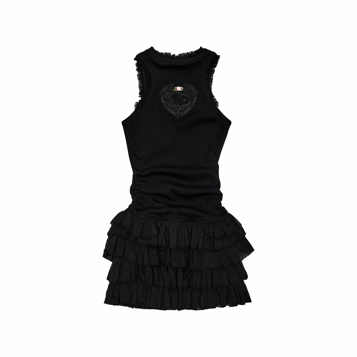 Heart Lace Applique Tiered Racerback Tank Women's Casual Mini Dresses