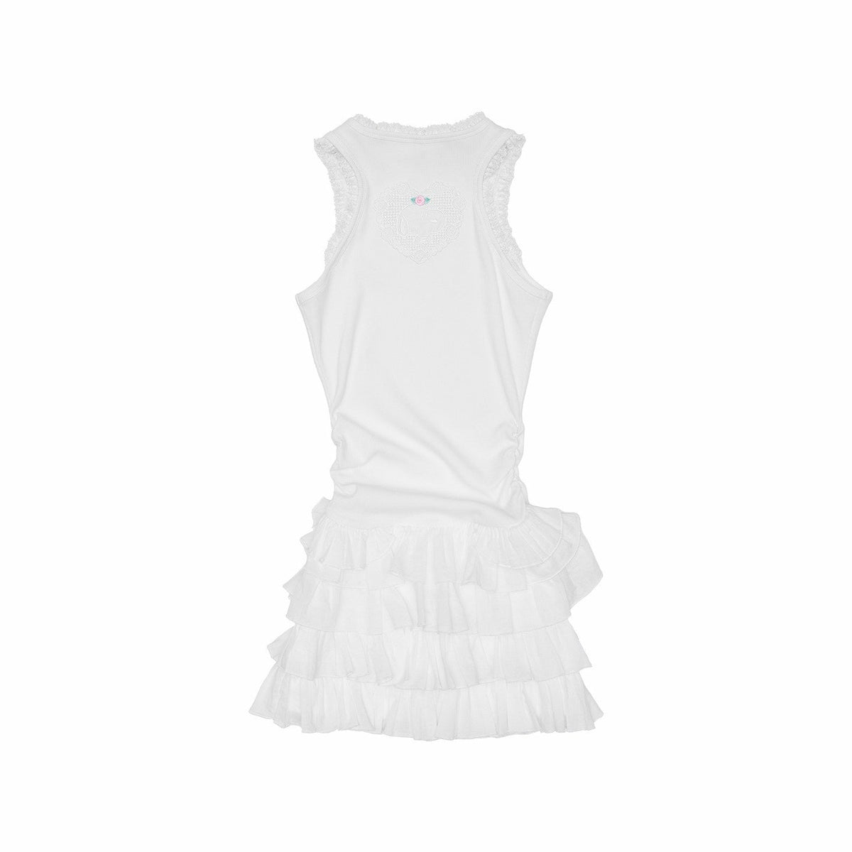 Heart Lace Applique Tiered Racerback Tank Women's Casual Mini Dresses