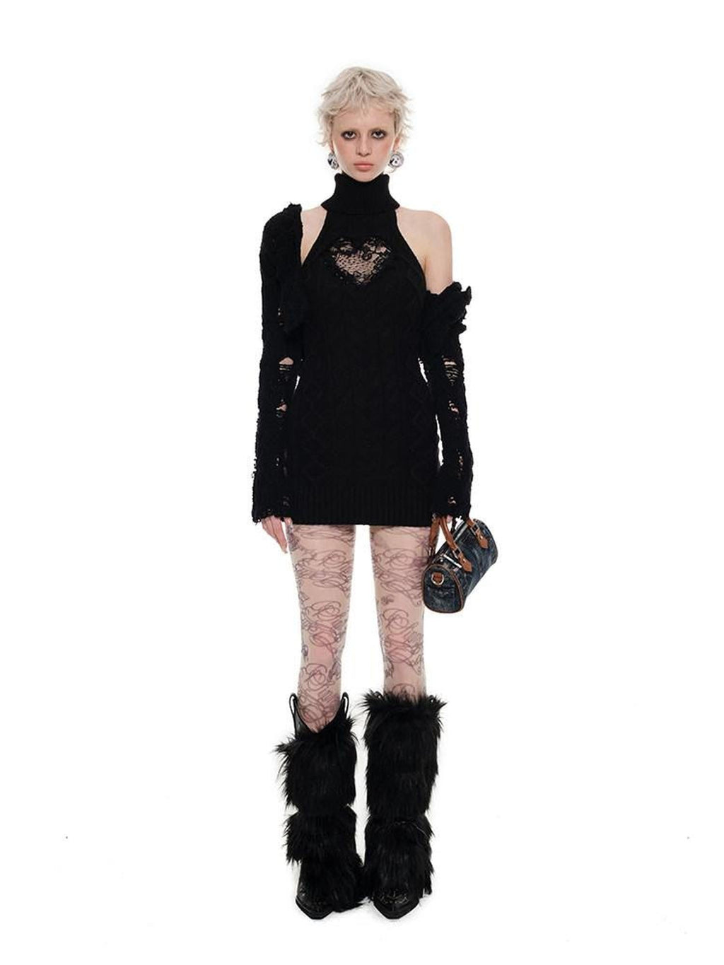 High Neck Lace Cutout Waist Cinching Sleeveless Women's Knit Midi Dresses
